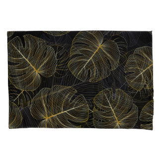 Goldene Monstera-Blätter, romantische nahtlose Blu Kissenbezug