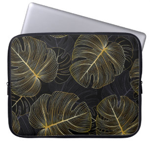 Goldene Monstera-Blätter, romantische nahtlose Blu Laptopschutzhülle