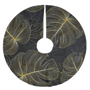 Goldene Monstera-Blätter, romantische nahtlose Blu Polyester Weihnachtsbaumdecke