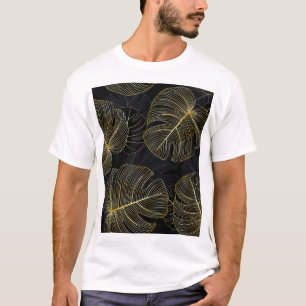 Goldene Monstera-Blätter, romantische nahtlose Blu T-Shirt