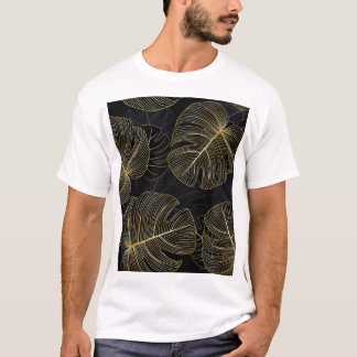 Goldene Monstera-Blätter, romantische nahtlose Blu T-Shirt