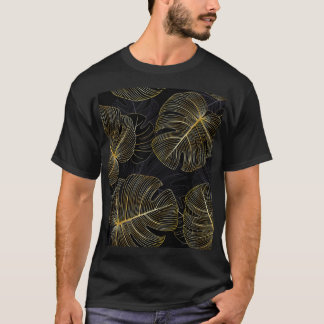 Goldene Monstera-Blätter, romantische nahtlose Blu T-Shirt