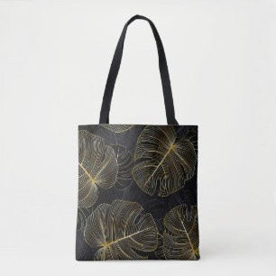 Goldene Monstera-Blätter, romantische nahtlose Blu Tasche