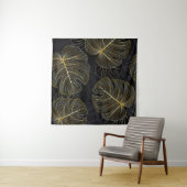 Goldene Monstera-Blätter, romantische nahtlose Blu Wandteppich (Beispiel (Horizontal))