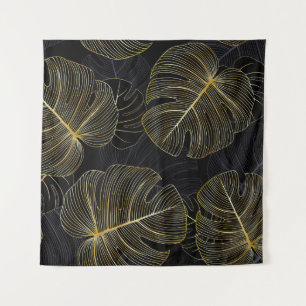 Goldene Monstera-Blätter, romantische nahtlose Blu Wandteppich