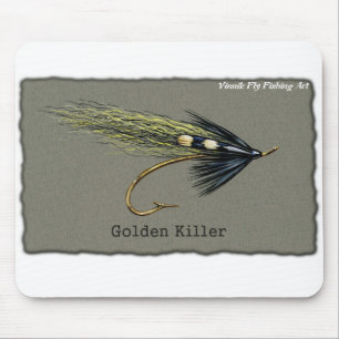 Goldene Mörder-Fliegen-Fischen-Mausunterlage © Mousepad