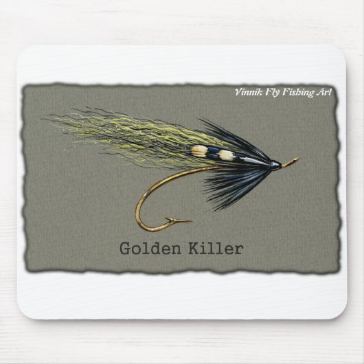 Goldene Mörder-Fliegen-Fischen-Mausunterlage © Mousepad (Vorne)