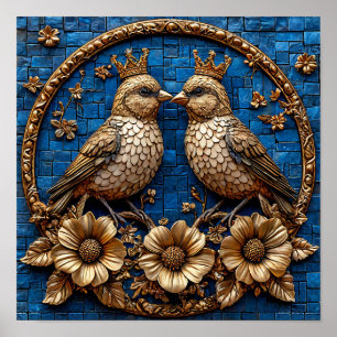 ✨ Goldene Mosaik Vögel Königskrone Symmetrie Wand  Poster