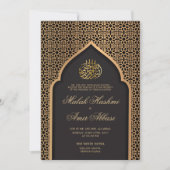 Goldene Moschee Geometric Black Islamic Muslim Wed Einladung (Vorderseite)
