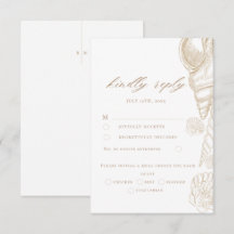 Goldene Muscheln & Weiße Küstenhochzeit RSVP-Karte