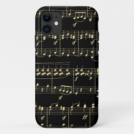 Goldene Musik auf schwarz Case-Mate iPhone Hülle (Rückseite)