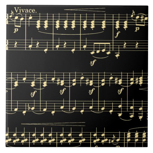 Goldene Musik auf schwarz Fliese (Vorderseite)