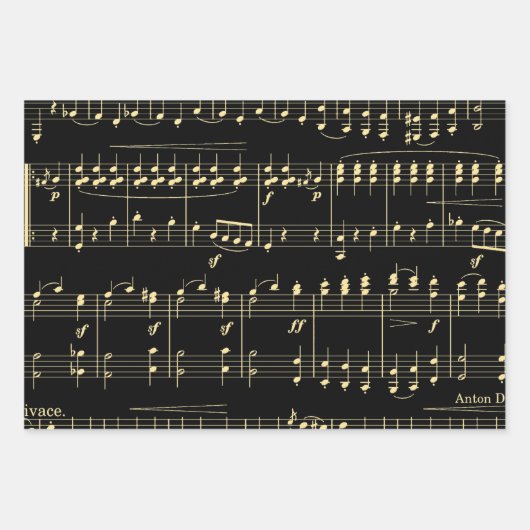 Goldene Musik auf schwarz Geschenkpapier Set (Vorderseite 3)