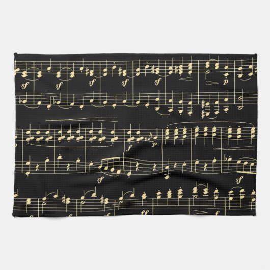 Goldene Musik auf schwarz Geschirrtuch (Horizontal)