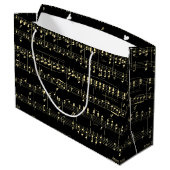 Goldene Musik auf schwarz Große Geschenktüte (Rückseite Schrägansicht)