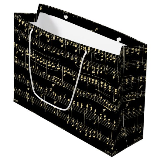 Goldene Musik auf schwarz Große Geschenktüte (Vorderseite Schrägansicht)