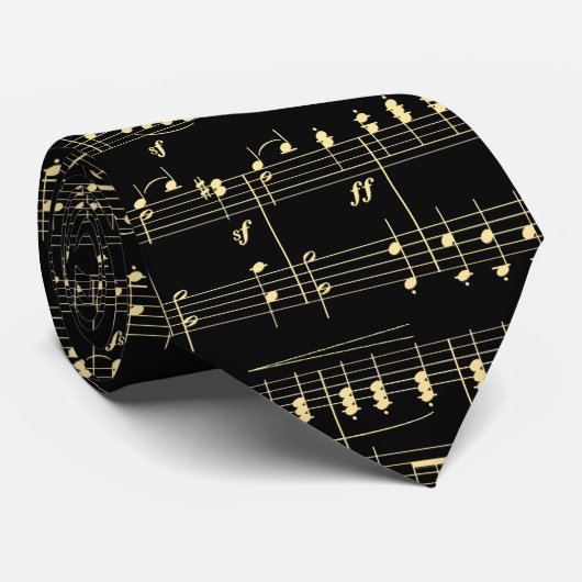 Goldene Musik auf schwarz Krawatte (Gerollt)