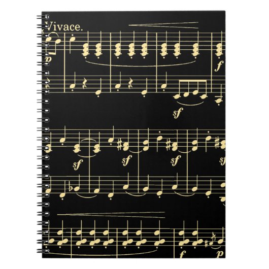 Goldene Musik auf schwarz Notizblock (Vorderseite)