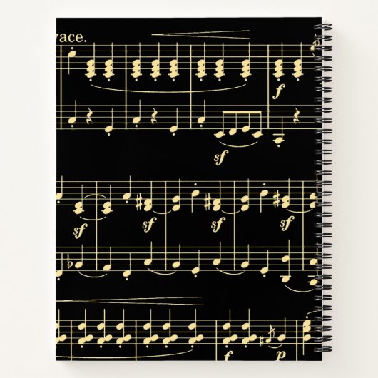 Goldene Musik auf schwarz Notizblock (Rückseite)