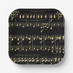 Goldene Musik auf schwarz Pappteller