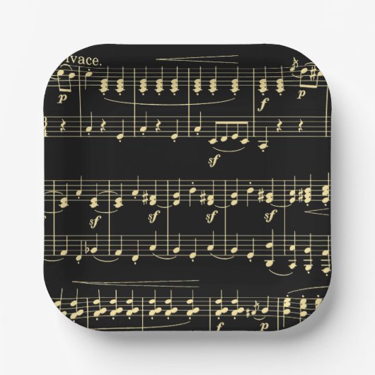 Goldene Musik auf schwarz Pappteller (Vorderseite)