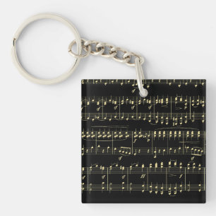 Goldene Musik auf Schwarz Schlüsselanhänger