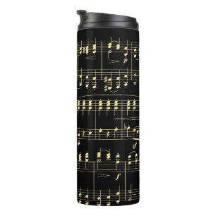 Goldene Musik auf schwarz Thermosbecher