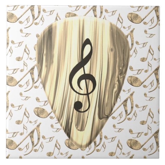 Goldene Musikgitarre – Violinschlüssel-Kunst Fliese (Vorderseite)