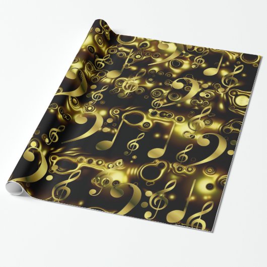 goldene Musiknote Geschenkpapier (Ungerollt)