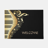 Goldene Musiknote über schwarzen Hintergrund Fußmatte (Vorderseite)