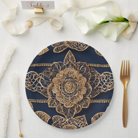 Goldene Muster AI-Kunst Pappteller (Hochzeit)