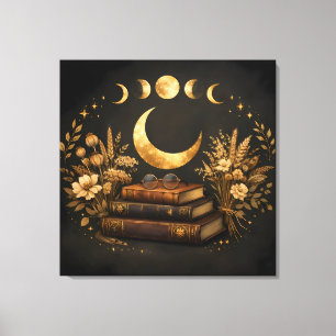 Goldene mystische Bibliothek & Botanische Boho-Mon Leinwanddruck