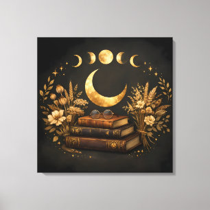 Goldene mystische Bibliothek & Botanische Boho-Mon Leinwanddruck