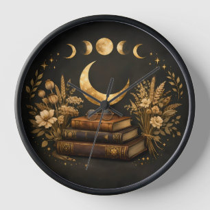 Goldene mystische Bibliothek & Botanische Boho-Mon Uhr