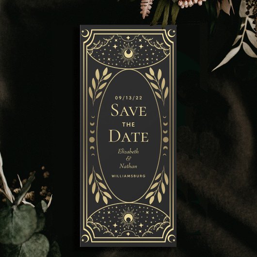 Goldene mystische Tarot-Karte Save the Date Einladung