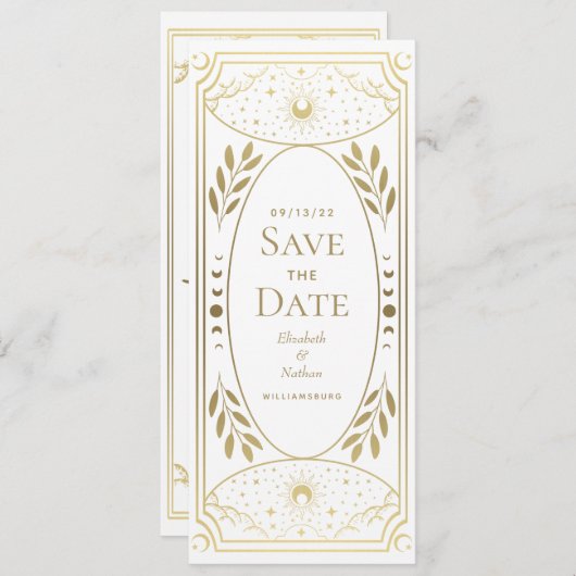 Goldene mystische Tarot-Karte Save the Date Einladung (Vorne/Hinten)