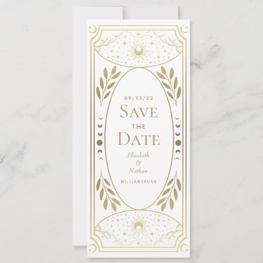 Goldene mystische Tarot-Karte Save the Date Einladung (Vorderseite)