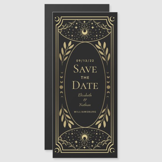 Goldene mystische Tarot-Karte Save the Date Magneteinladung (Vorne/Hinten)