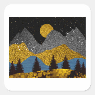 Goldene Nacht Quadratischer Aufkleber