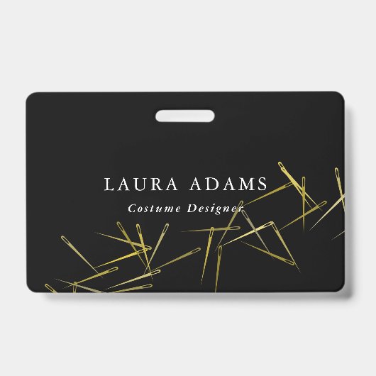 Goldene Nadeln | Eleganter Mode Designer | Name Ausweis (Vorderseite)