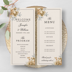 Goldene natürliche rustikale Blumen-Hochzeitsprogr Einladung