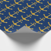 goldene nautische Anker auf marineblau Hintergrund Geschenkpapier (Ecke)