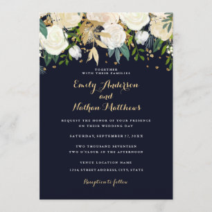 Goldene Navy-Blumen-Glitter-Hochzeitseinladung fun Einladung