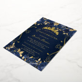 Goldene Navy Swirl Scroll Floral Quinceanera Folieneinladung (Gedreht)