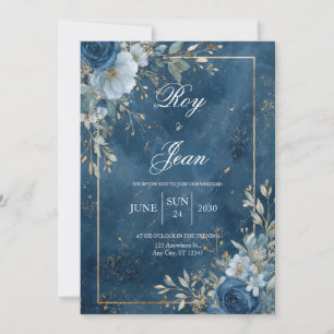 Goldene Navyblaue Florale Winterhochzeit Einladung