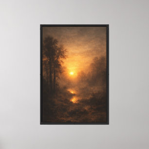 Goldene Nebel-Sonnenuntergangslandschaft Leinwanddruck
