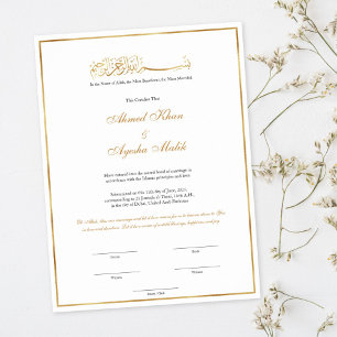 Goldene Nikkah-Urkunde für muslimische islamische Poster