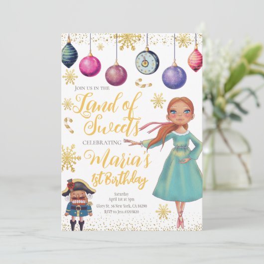 Goldene Nutcracker zum Geburtstag Einladung (Stehend Vorderseite)