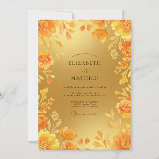Goldene Ocker-Blüten-Hochzeit Einladung (Vorderseite)