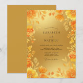Goldene Ocker-Blüten-Hochzeit Einladung (Vorne/Hinten)